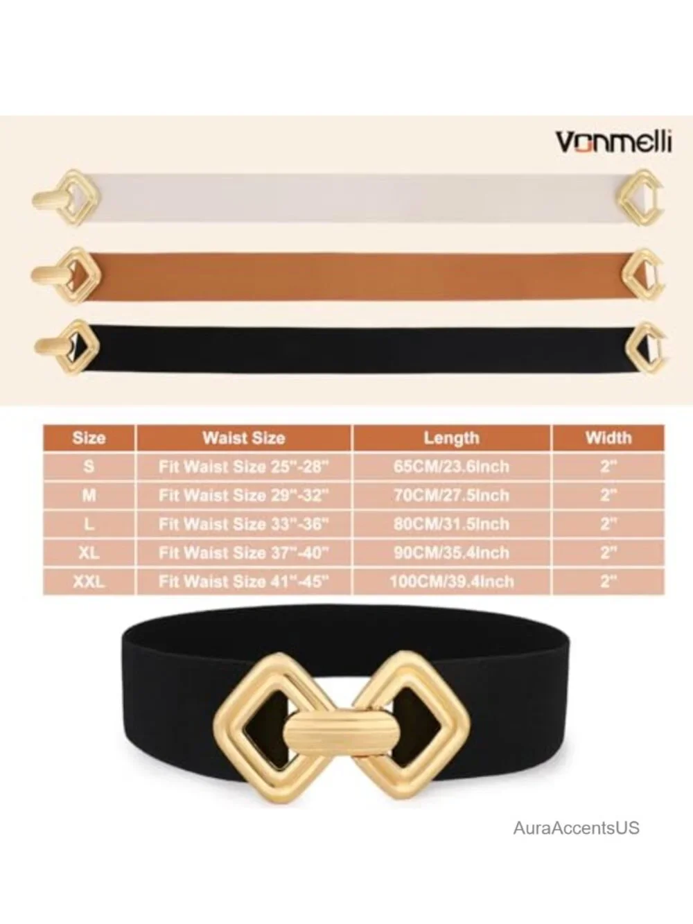 Wide Elastic Stretch Belt with Vintage Gold Buckle for Dresses